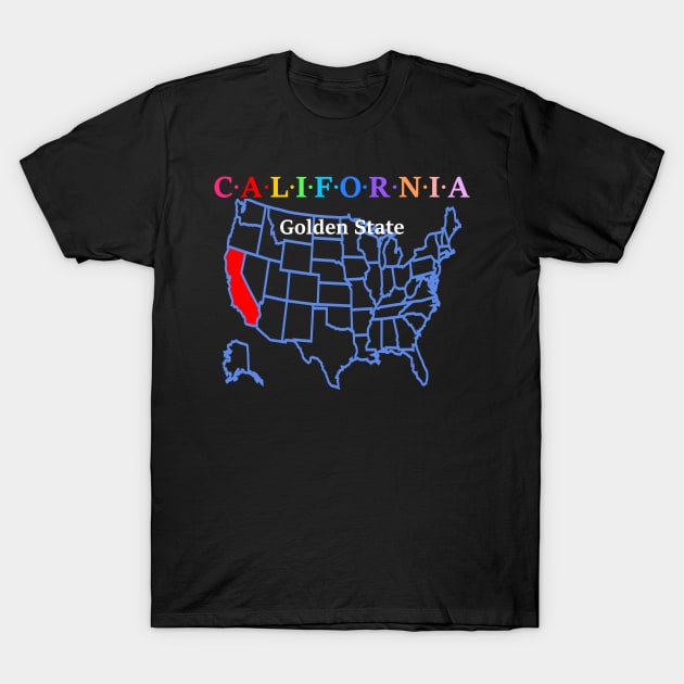 California, USA. Golden State (Map Version) T-Shirt by Koolstudio